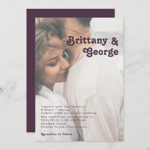 Modern Retro   Dark Purple Faded Photo Wedding Invitation