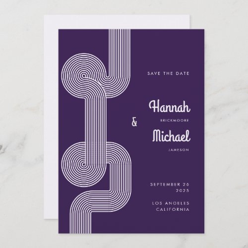 Modern Retro Dark Purple Geometric Line Wedding Save The Date