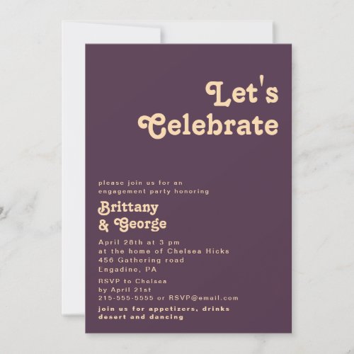 Modern Retro  Dark Purple Lets Celebrate Invitation