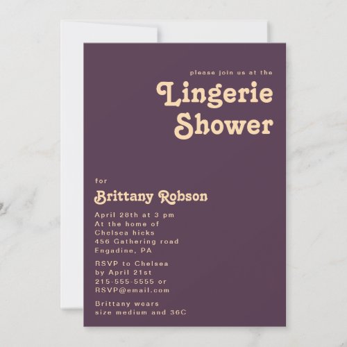 Modern Retro  Dark Purple Lingerie Shower Invitation