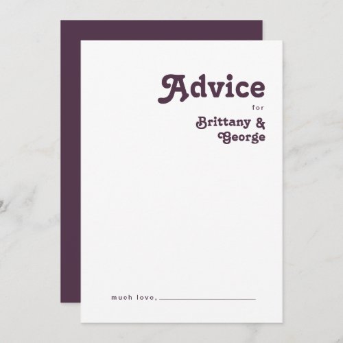 Modern Retro  Dark Purple Wedding Advice Card