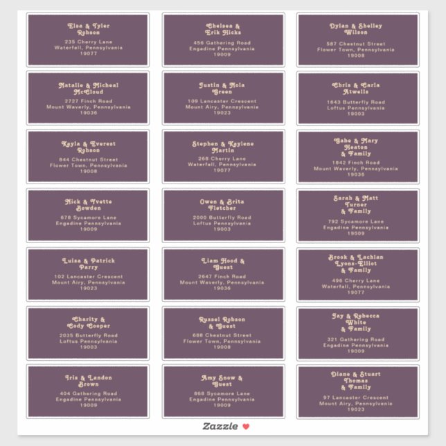 Modern Retro | Dark Purple Wedding Guest Address Sticker (Sheet)