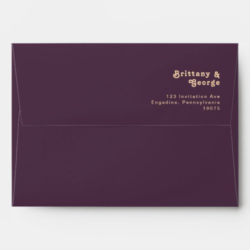 Modern Retro  Dark Purple Wedding Invitation Envelope