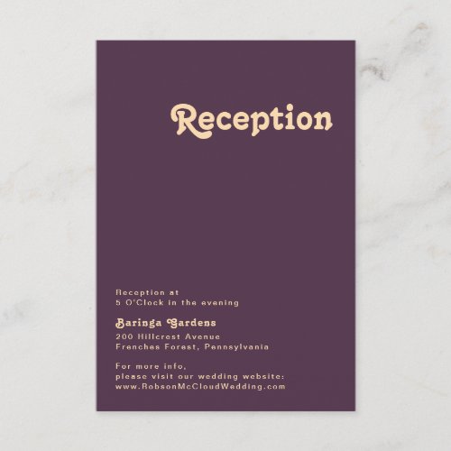 Modern Retro  Dark Purple Wedding Reception Enclosure Card