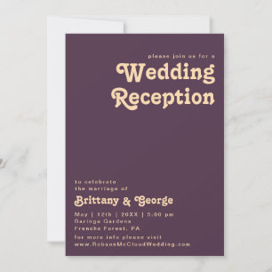 Modern Retro Dark Purple Wedding Reception Invitation