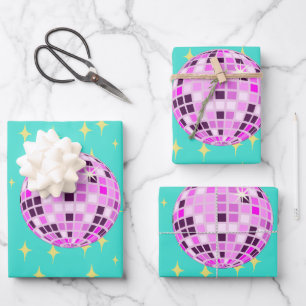 Modern Retro Disco Ball turquoise Wrapping Paper Sheets