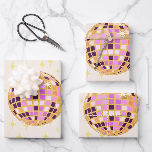 Modern Retro Disco Ball  Wrapping Paper Sheets (Front)