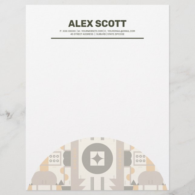 Modern Retro Earth Tone Geometric Letterhead (Front)