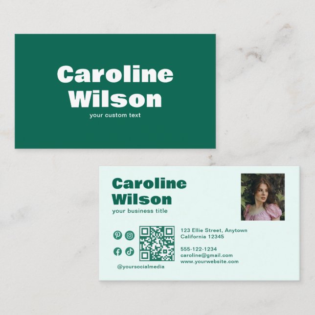 Modern Retro Emerald Professional Photo QR Code Business Card (Front/Back)