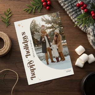 Modern Retro Family Photo Christmas Wish Holiday Postcard