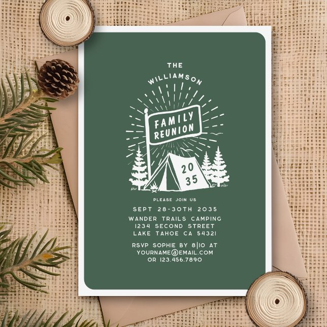 Modern Retro Family Reunion Outdoor Camping Trees  Invitation (Creator Uploaded)