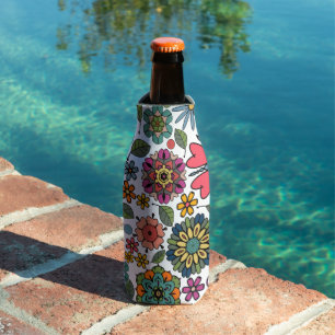 Modern Retro Floral Drawing Seamless Pattern Art Bottle Cooler