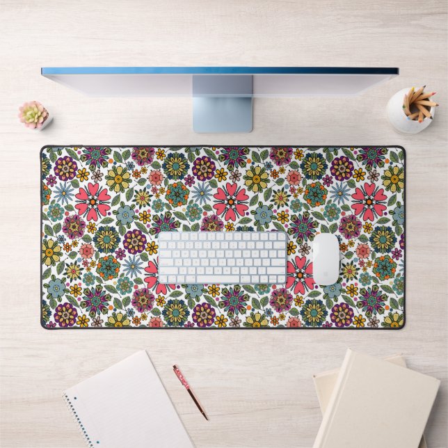 Modern Retro Floral Drawing Seamless Pattern Art Desk Mat (Office 1)