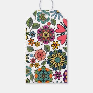 Modern Retro Floral Drawing Seamless Pattern Art Gift Tags