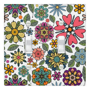 Modern Retro Floral Drawing Seamless Pattern Art Light Switch Cover