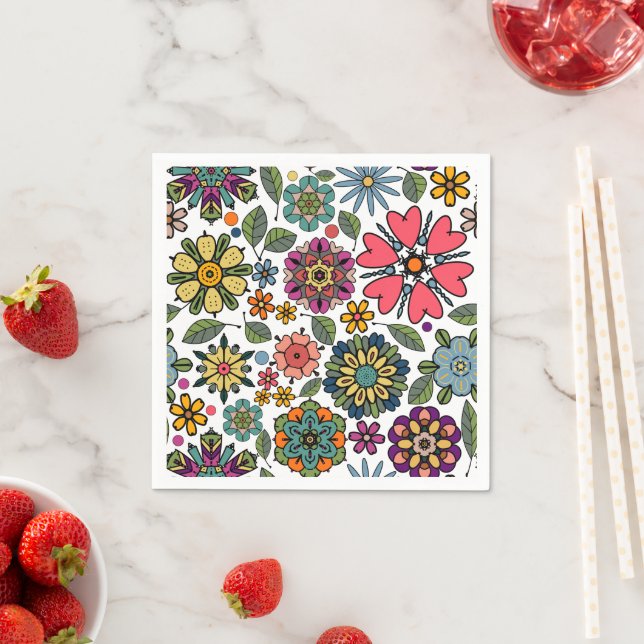 Modern Retro Floral Drawing Seamless Pattern Art  Napkins (Insitu)