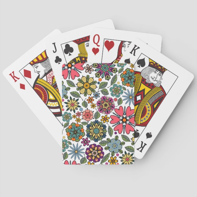 Modern Retro Floral Drawing Seamless Pattern Art Poker Cards (Back)