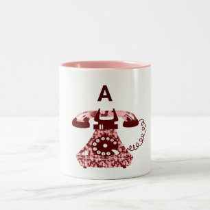 Modern Retro Floral Hand Drawn Pink Phone Initial Two-Tone Coffee Mug