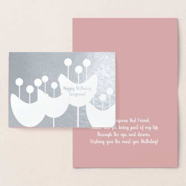 Modern Retro Florals Geo Birthday Real Foil Card (Display)
