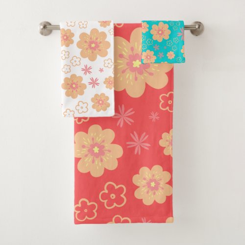 Modern Retro Flowers Pattern Bath Towel Set