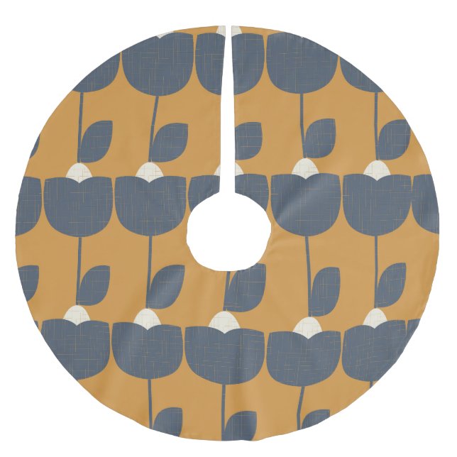 Modern Retro Flowers: Scandinavian Geometric. Brushed Polyester Tree Skirt (Front)