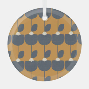 Modern Retro Flowers: Scandinavian Geometric. Glass Ornament