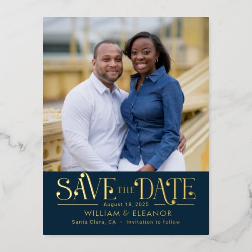 Modern Retro FOIL Save The Date Postcard