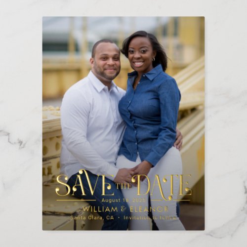 Modern Retro FOIL Save The Date Postcard