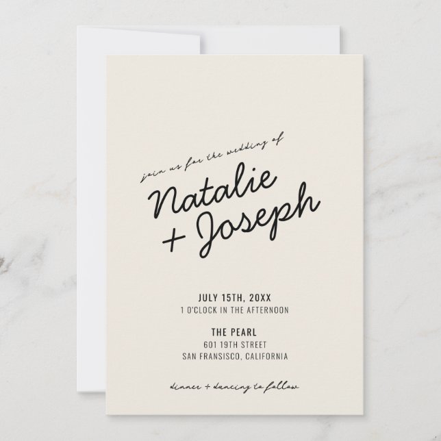 Modern Retro Fun Whimsical Script Wedding Invitation (Front)