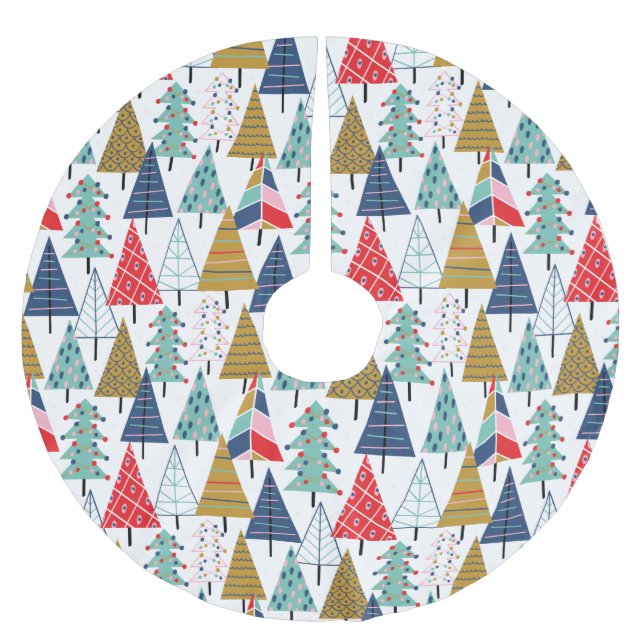 Modern Retro Geometric Christmas Tree Pattern Brushed Polyester Tree Skirt (Front)