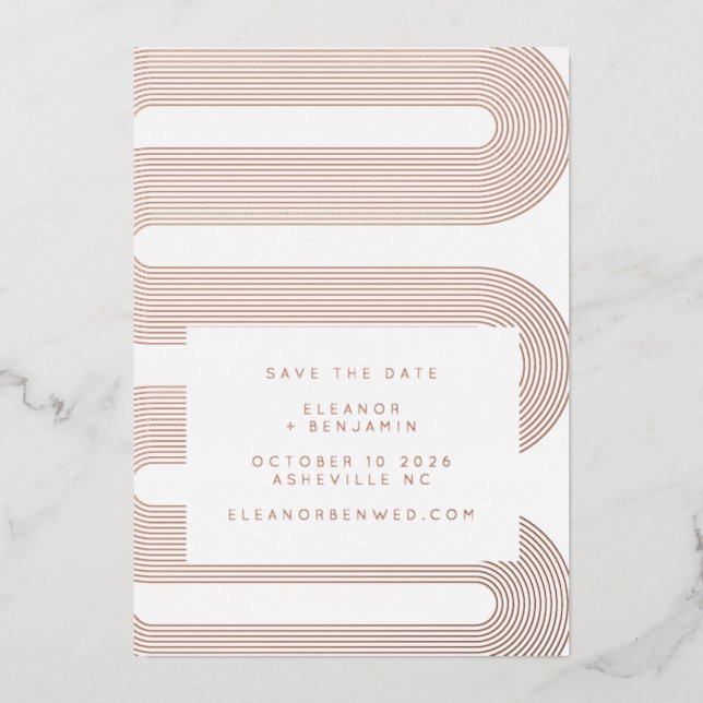 Modern Retro Geometric Luxe Rose Gold Save Date Foil Invitation (Front)
