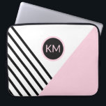 Modern Retro Geometric Pop Art and Monogram Laptop Sleeve<br><div class="desc">A contemporary pop art geometric pattern with a retro feel, this fashion forward laptop sleeve has angled black stripes and pink color block with a prominent matching round frame surrounding your monogram. Personalize the text template with your monogram. Other matching office products and tech gear accessories are available in this...</div>
