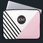 Modern Retro Geometric Pop Art and Monogram Laptop Sleeve<br><div class="desc">A contemporary pop art geometric pattern with a retro feel, this fashion forward laptop sleeve has angled black stripes and pink color block with a prominent matching round frame surrounding your monogram. Personalize the text template with your monogram. Other matching office products and tech gear accessories are available in this...</div>