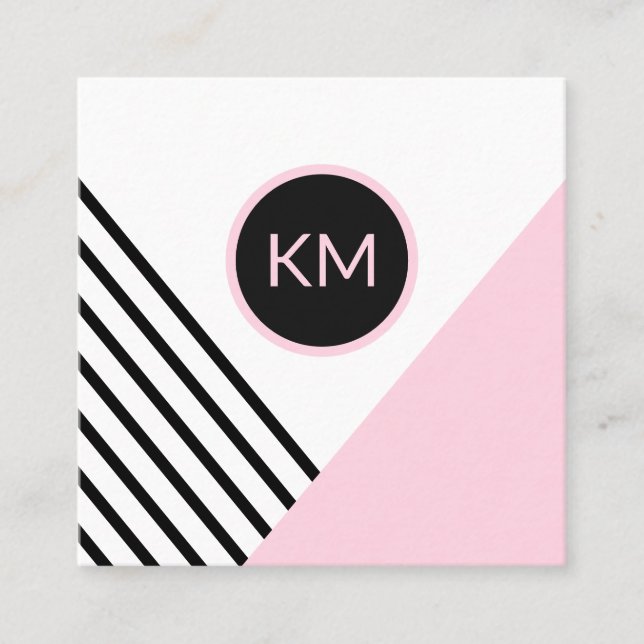 Modern Retro Geometric Pop Art with Monogram Logo Square Business Card (Front)