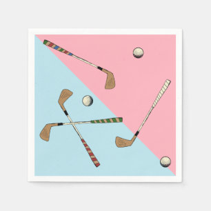 Modern Retro Golf Golfer Pink Blue Pattern Napkins