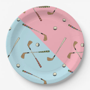 Modern Retro Golf Golfer Pink Blue Pattern    Paper Plates