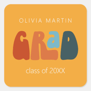 Modern Retro Grad Square Design Square Yellow Sticker