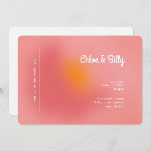 Modern Retro Gradient Pink Orange RSVP Wedding  Invitation