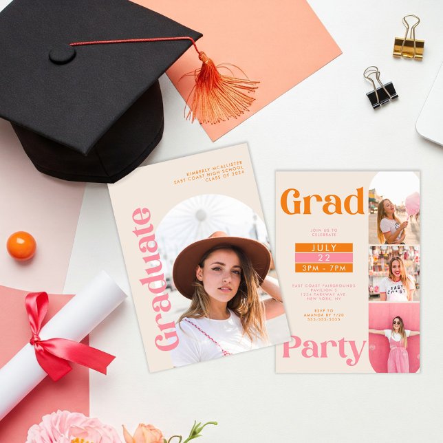 Modern Retro Graduate Photo Grad Party Invitation (Creator Uploaded)