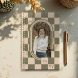 Modern Retro Green Checkered Pattern Arch Photo Planner<br><div class="desc">Add a touch of vintage charm to your everyday life with our Modern Retro Green Checkered Pattern Arch Photo Planner. Featuring a bold, eye-catching green checkered design paired with a sleek arch photo frame. Add your photo, name, and a custom monogram on the back for a truly one-of-a-kind planner. Whether...</div>