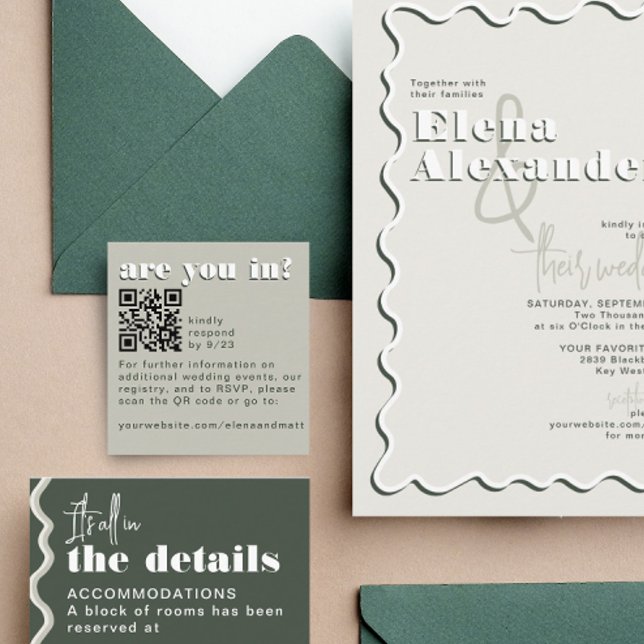 Modern Retro Green Sage RSVP QR Code Card (Creator Uploaded)