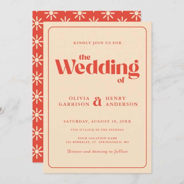Modern Retro Groovy 70s Vintage Wedding Invitation (Front/Back)