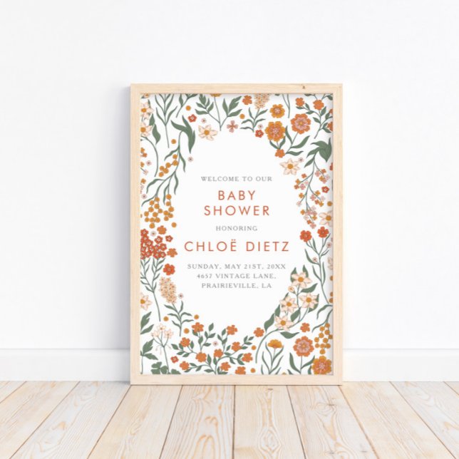 Modern Retro Groovy Burnt Orange Baby Shower Poster (Creator Uploaded)