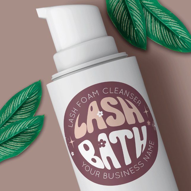 Modern Retro Groovy Eyelash Cleanser Lash Bath Classic Round Sticker (Lash cleanser packaging stickers featuring retro fonts and a modern groovy design)
