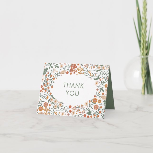 Modern Retro Groovy Floral Baby Shower Thank You Card (Front)