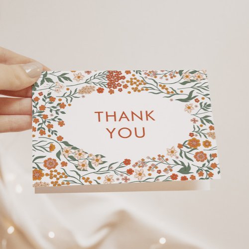 Modern Retro Groovy Floral Baby Shower Thank You Card