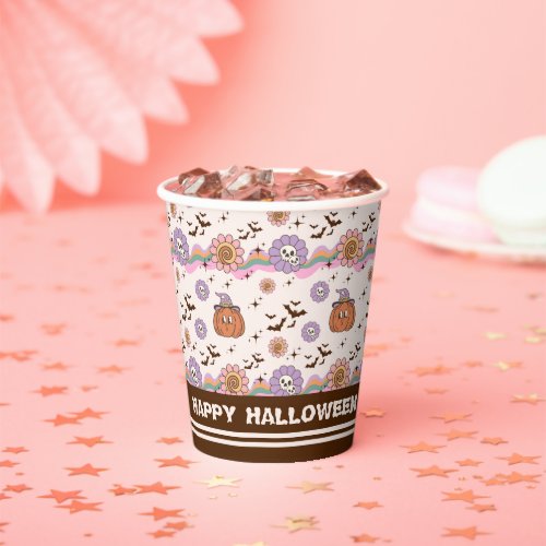 Modern Retro Groovy Fun Halloween  Paper Cups