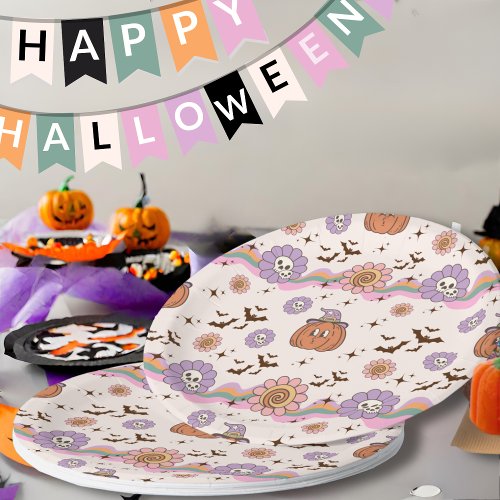 Modern Retro Groovy Fun Halloween Paper Plate