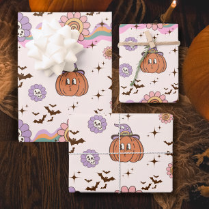 Modern Retro Groovy Fun Halloween Wrapping Paper Sheets