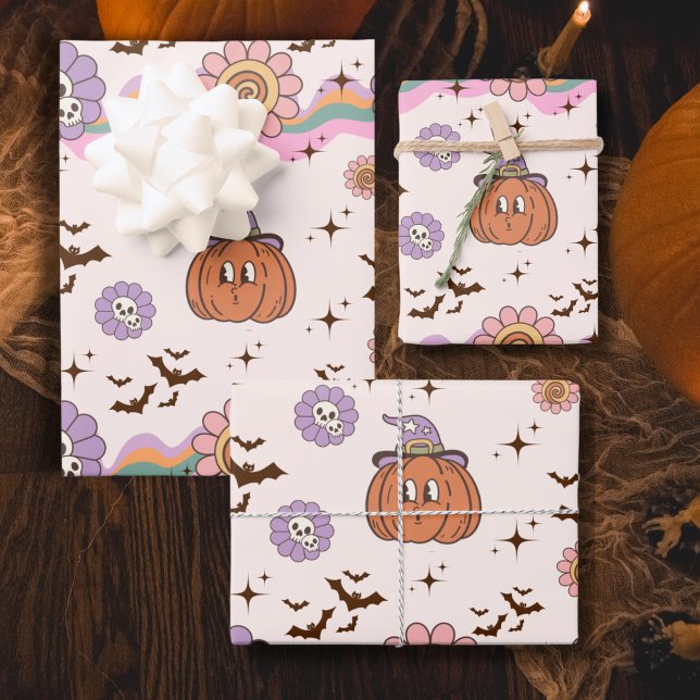 Modern Retro Groovy Fun Halloween  Wrapping Paper Sheets (Creator Uploaded)
